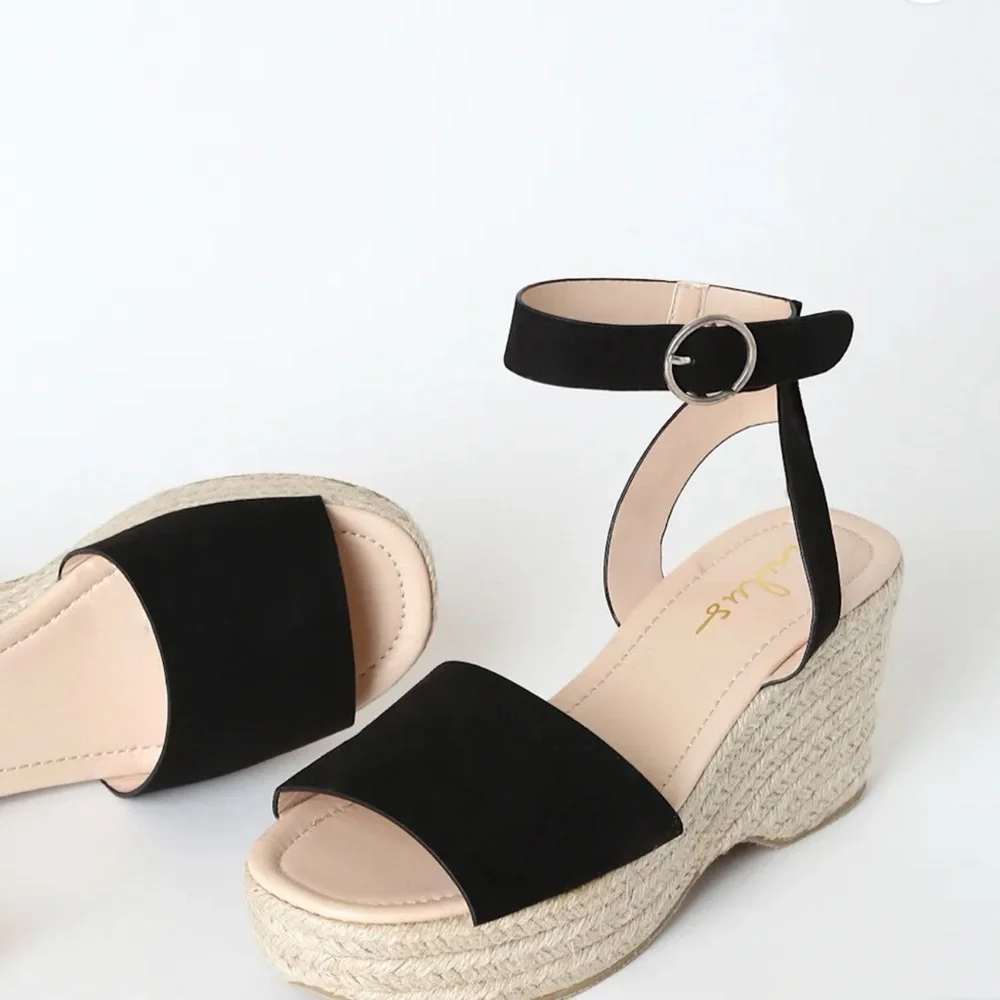 Elyse Black Suede Platform Espadrille Sandals‎
